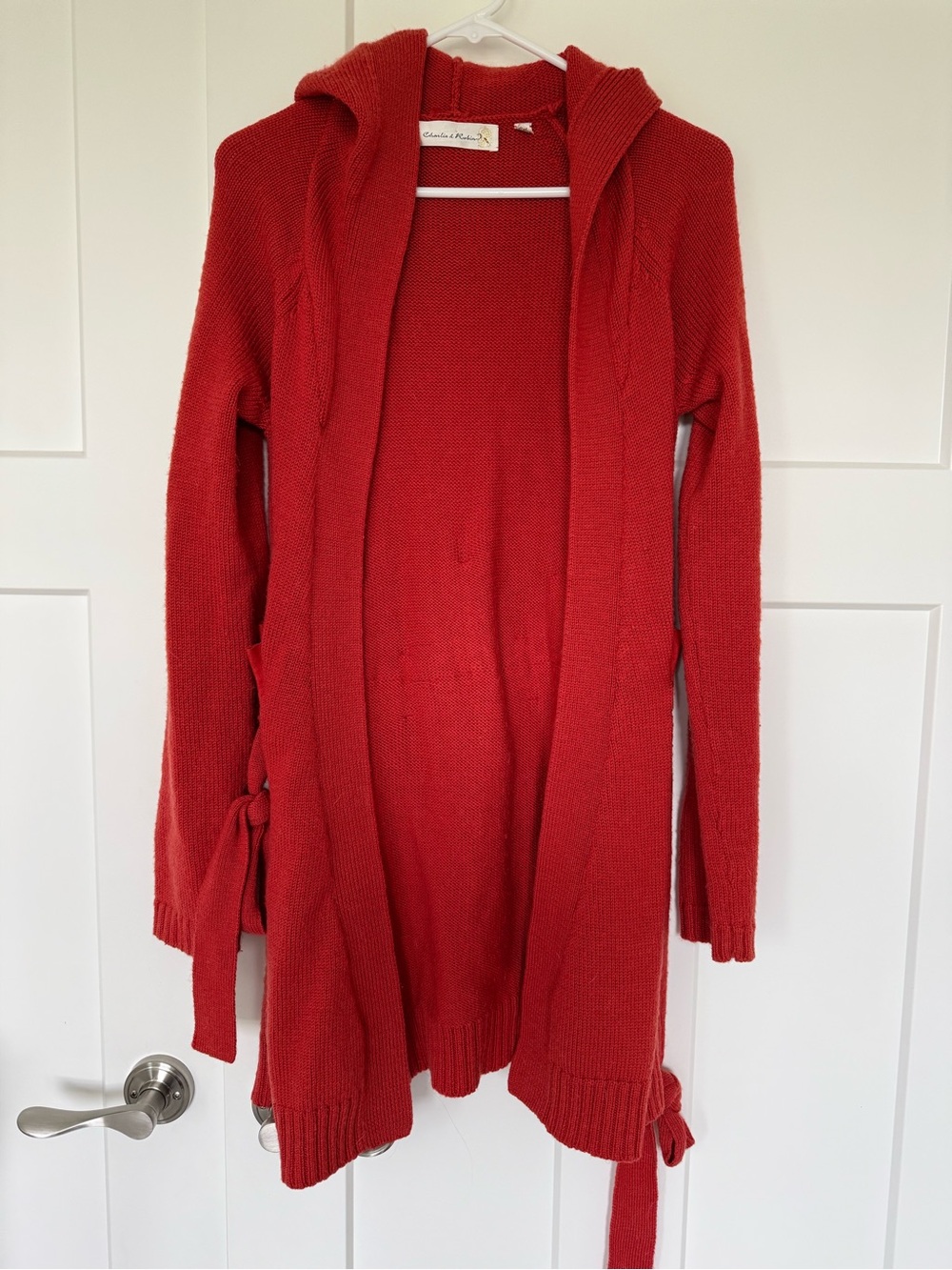 Burnt Orange Hooded Open-Front tie waist Women's Sweater Cardigan